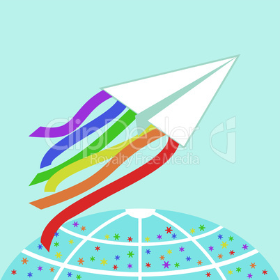 Gay pride rights concept. Rainbow flag of LGBTQ community on a paper plane.