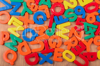 Set of coloured plastic letters and numbers