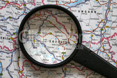 Croatia on the map and magnifying glass