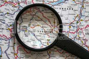 Croatia on the map and magnifying glass