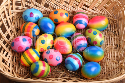 Easter traditions. Compositions with painted Easter eggs