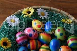 Easter traditions. Compositions with painted Easter eggs