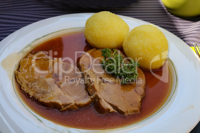 Lunch - roast pork with dumplings and sauerkraut