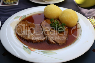 Lunch - roast pork with dumplings and sauerkraut