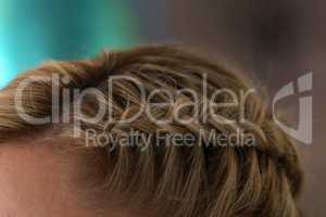 Portrait Of Beautiful Young Blond Woman With Braid Crown Hairstyle.