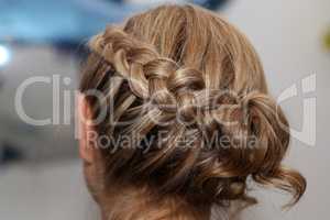 Portrait Of Beautiful Young Blond Woman With Braid Crown Hairstyle.