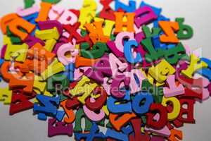 Set of coloured plastic letters and numbers