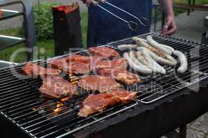 Grilled meat on the grill, close up