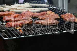 Grilled meat on the grill, close up