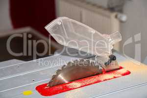 Worker laying parquet flooring. Worker installing wooden laminate flooring.