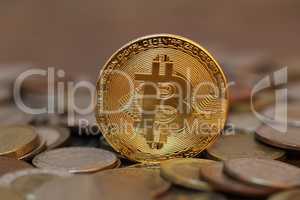 Bitcoin. Physical bit coin. Digital currency. Cryptocurrency.