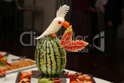 Water melon curving. Handmade and fruit decoration