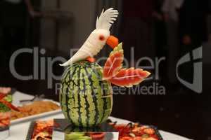 Water melon curving. Handmade and fruit decoration