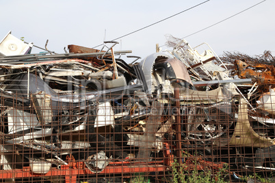 Heap of scrap metal stored for recycling