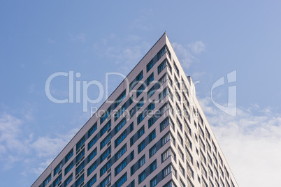 Angle of the Skyscraper on the Sky Background.