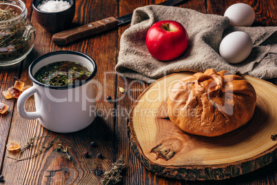 little chicken pie with herbal tea