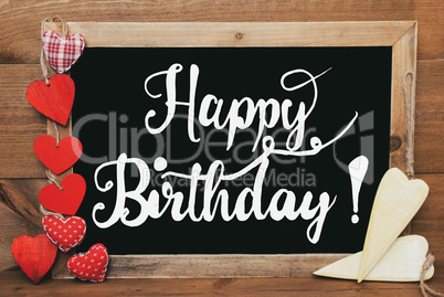 Chalkbord, Red And Yellow Hearts, Calligraphy Happy Birthday