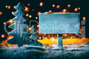 Sign, Retro Christmas Tree, Snowflakes, Copy Space, Snow