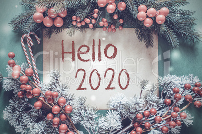 Christmas Garland, Fir Tree Branch, Snowflakes, Text Hello 2020
