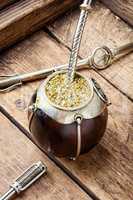 Yerba mate tea in a calabash gourd