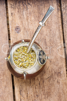 Yerba mate tea in a calabash gourd