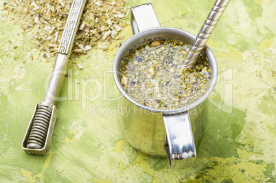 Yerba mate tea in a calabash gourd