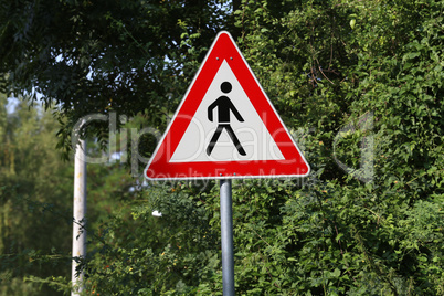 Road signs. Crosswalk. Sign : Caution pedestrian