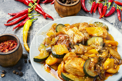 Stewed meat with eggplant