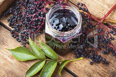 Elderberry jam in a jar