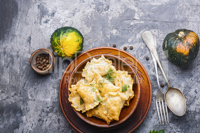 Homemade dumplings with pumpkin