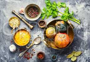 Pumpkin soup on the table