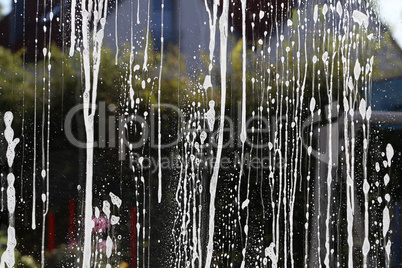 Cleaning concept. Woman washing window, close up