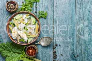 Soup with rhubarb and fish