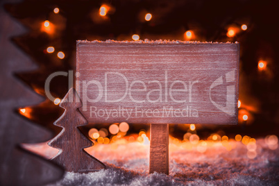 Christmas Tree, Snowflakes, Copy Space, Wooden Sign, Snow