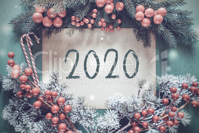 Christmas Garland, Fir Tree Branch, Snowflakes, Text 2020
