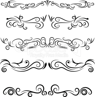 Hand drawn decorative swirls dividers and borders vector set.