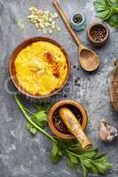 Pumpkin soup in a pot