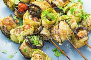Eggplant with meat on skewers
