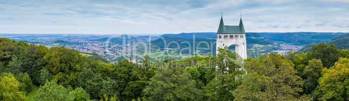 panoramic picture of the Schoenberg tower with view