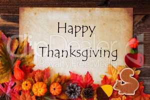 White Paper With Happy Thanksgiving, Colorful Autumn Decoration