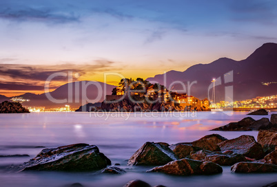 Sveti Stefan at sunset