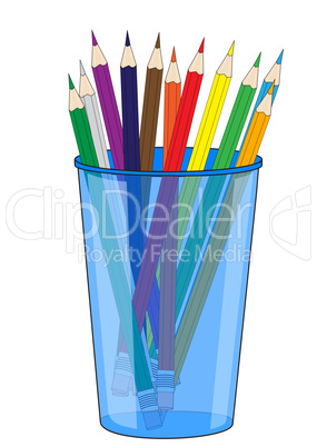Glass with colored pencils