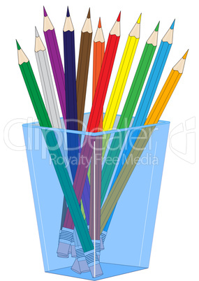 Glass with colored pencils