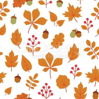 Autumn leaves seamless pattern. Fall leaf and berries nature icons over white background.