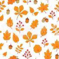 Autumn leaves seamless pattern. Fall leaf and berries. Floral nature icons over white background.