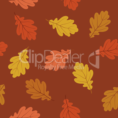Autumn leaves seamless pattern. Fall oak leaves and berries nature icons over brown background.