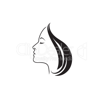 Beauty logo. Beautiful woman silhouette. Line art drawn female f