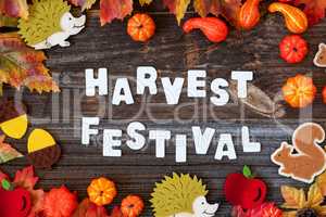 Colorful Autumn Decoration, Text Harvest Festival, Wooden Background