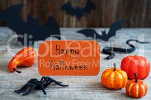 Orange Label, Text Happy Halloween, Scary Halloween Decoration