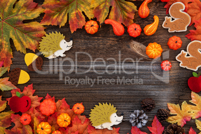 Colorful Autumn Decoration, Copy Space, Wooden Background